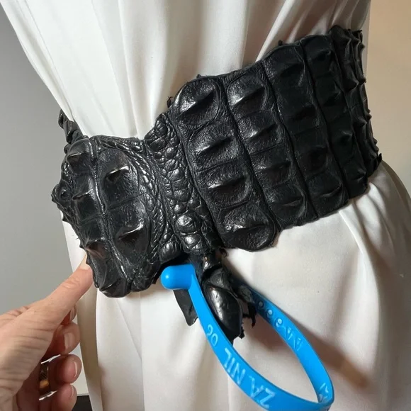 Genuine Alligator Leather Black Tanned Exotic Hornback Hide /Skin - Picture 5 of 16